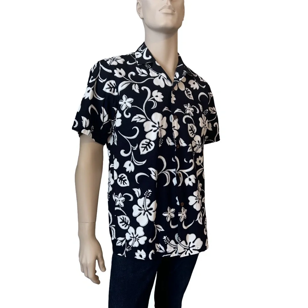 RJC Hawaiian 100% Cotton Camp Shirt Tiki Tropical Aloha Hibiscus Hawaii USA NWOT - Picture 2 of 12